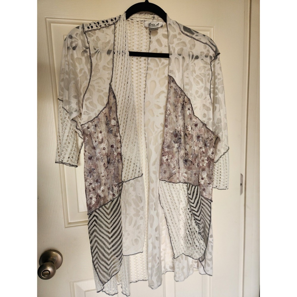Grey & white, Lightweight, Medium Cardigan, Patchwork, Elegant, Airy